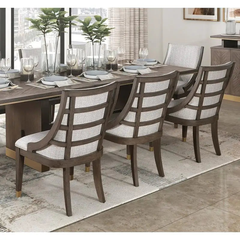 Modern Dining Set With Extension Table And Upholstered Armchairs