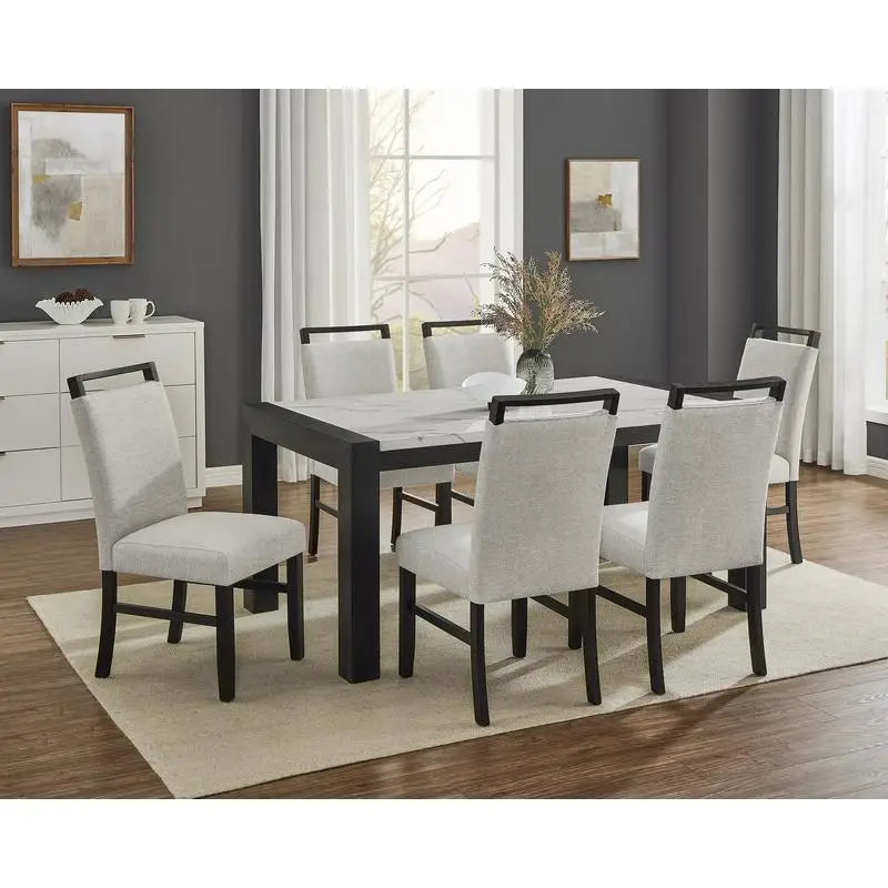 Contemporary 7 Piece Dining Set With Faux Marble Table
