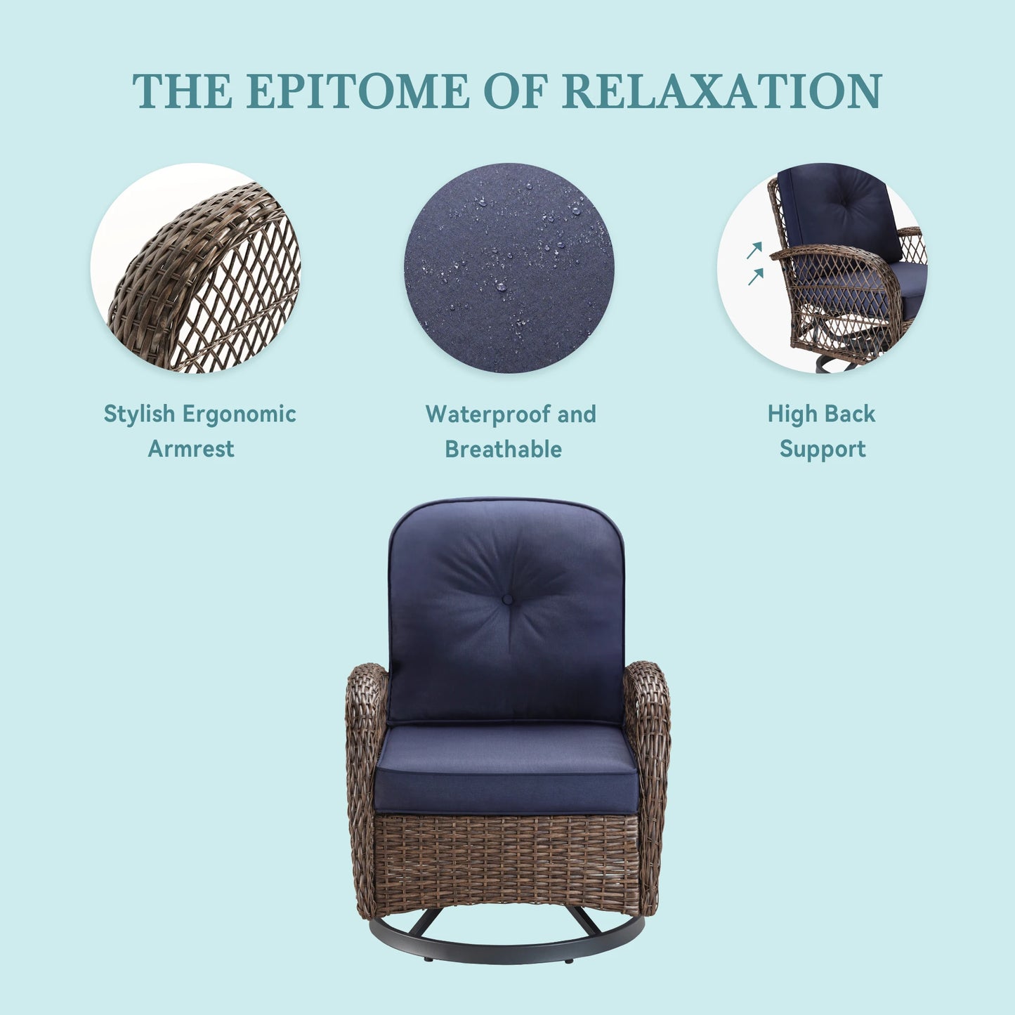 HOOMIC 3 Piece Patio Furniture Set With Cushioned Rotating Chairs