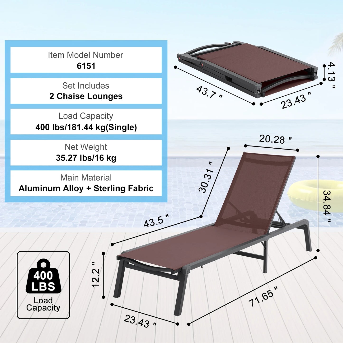SucceBuy Outdoor Aluminum Chaise Lounge Chair Folding Recliner