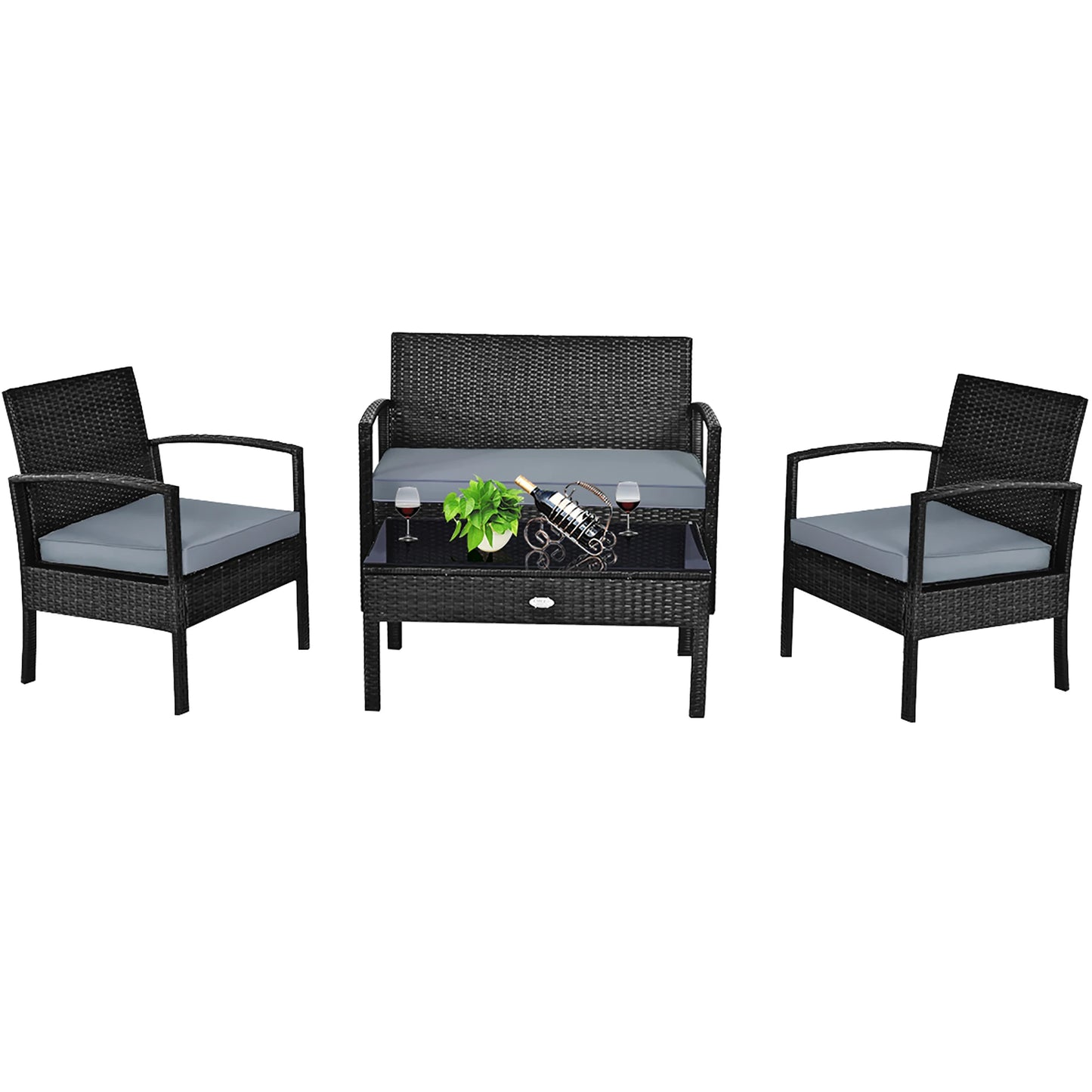 HOMASIS Outdoor Rattan Wicker Patio Set with Table and Sofa