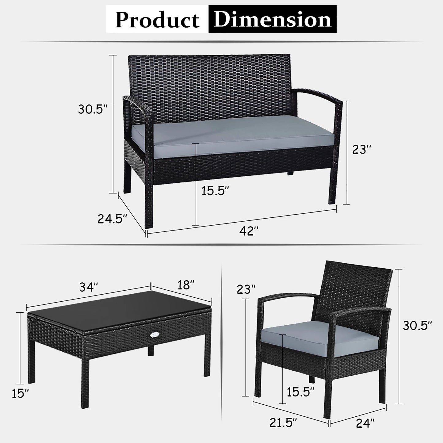 HOMASIS Outdoor Rattan Wicker Patio Set with Table and Sofa