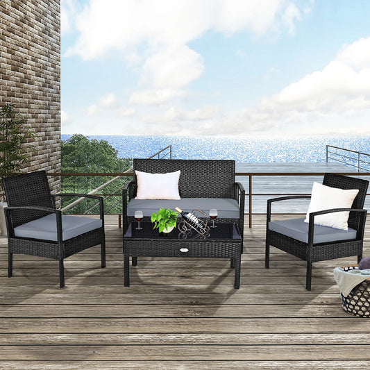 HOMASIS Outdoor Rattan Wicker Patio Set with Table and Sofa