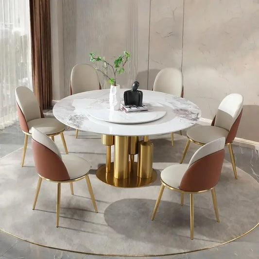 Modern Round Marble Dining Table With Lazy Susan Sintered Stone