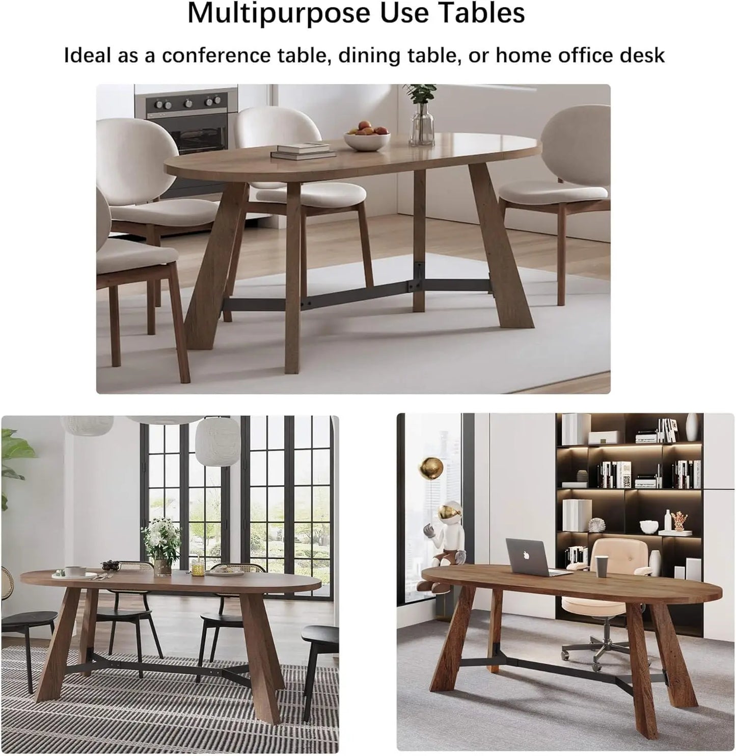Oval Rustic Farmhouse Wood Dining Table With Tapered Legs