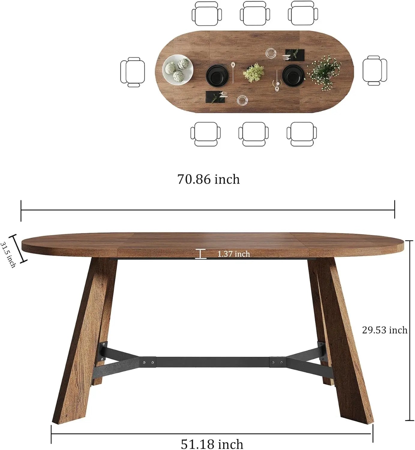 Oval Rustic Farmhouse Wood Dining Table With Tapered Legs