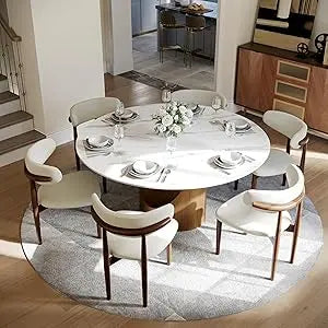 Modern Round Dining Table With Sintered Stone And Bronze Pedestal