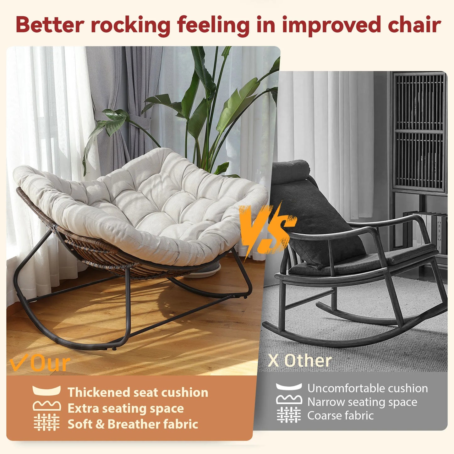 Outdoor Rocking Chair Patio Wicker Egg Chair With Cushion