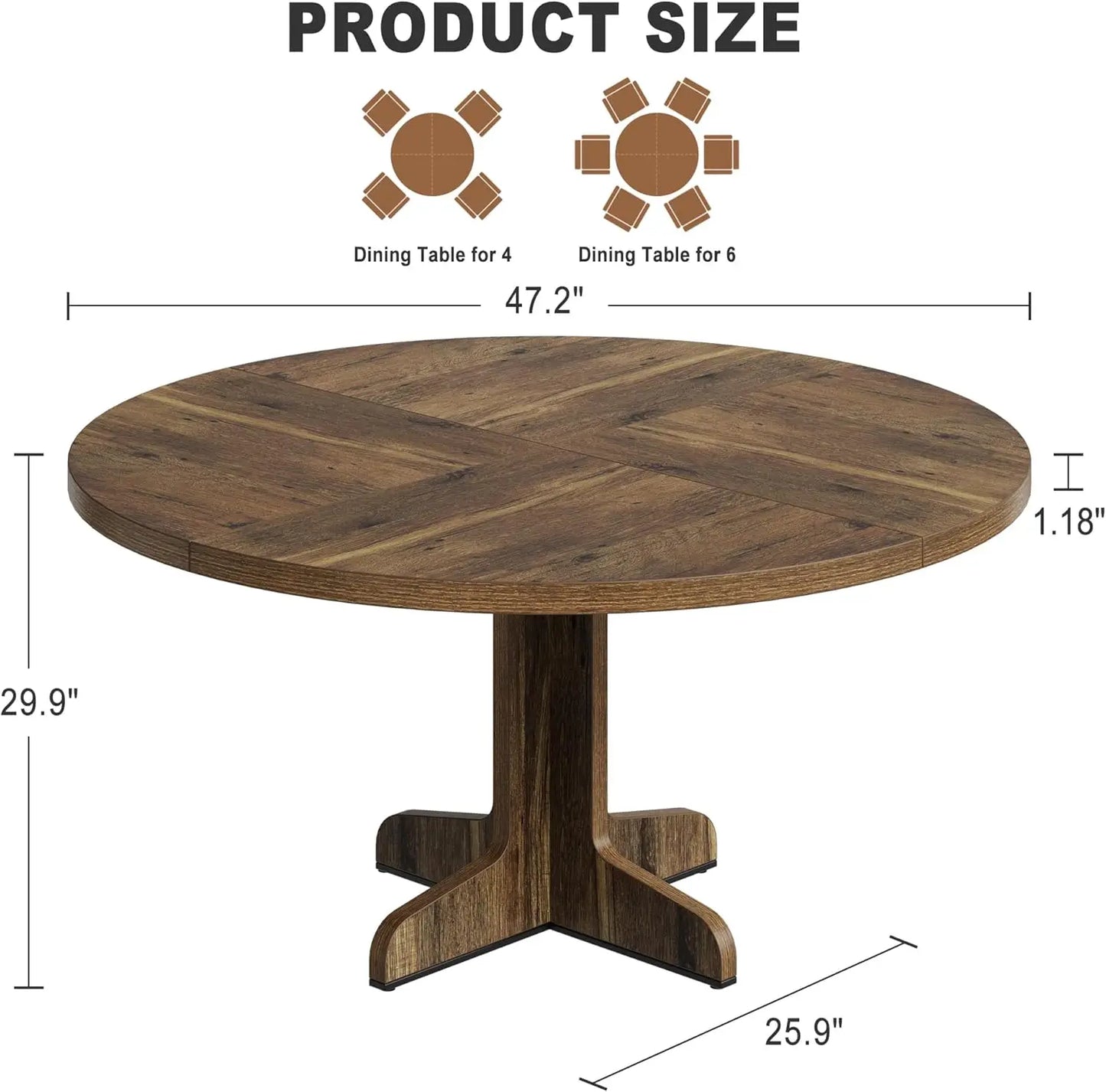 Studyset Round Farmhouse Dining Table For Four With Stable Base