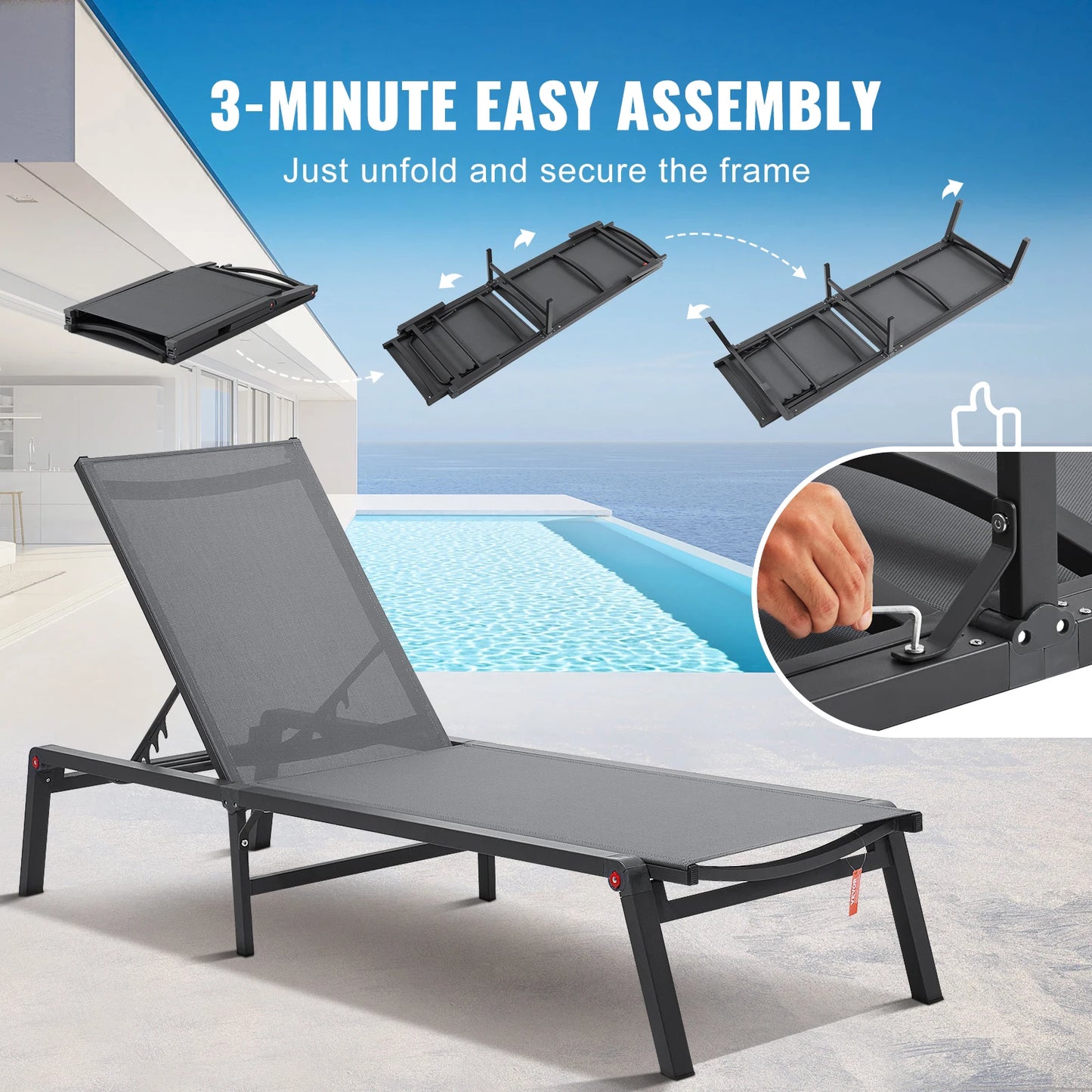 SucceBuy Outdoor Aluminum Chaise Lounge Chair Folding Recliner