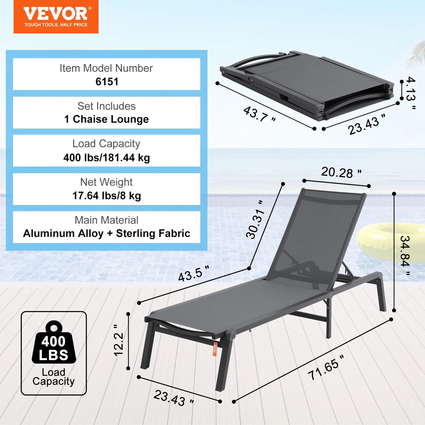 SucceBuy Outdoor Aluminum Chaise Lounge Chair Folding Recliner