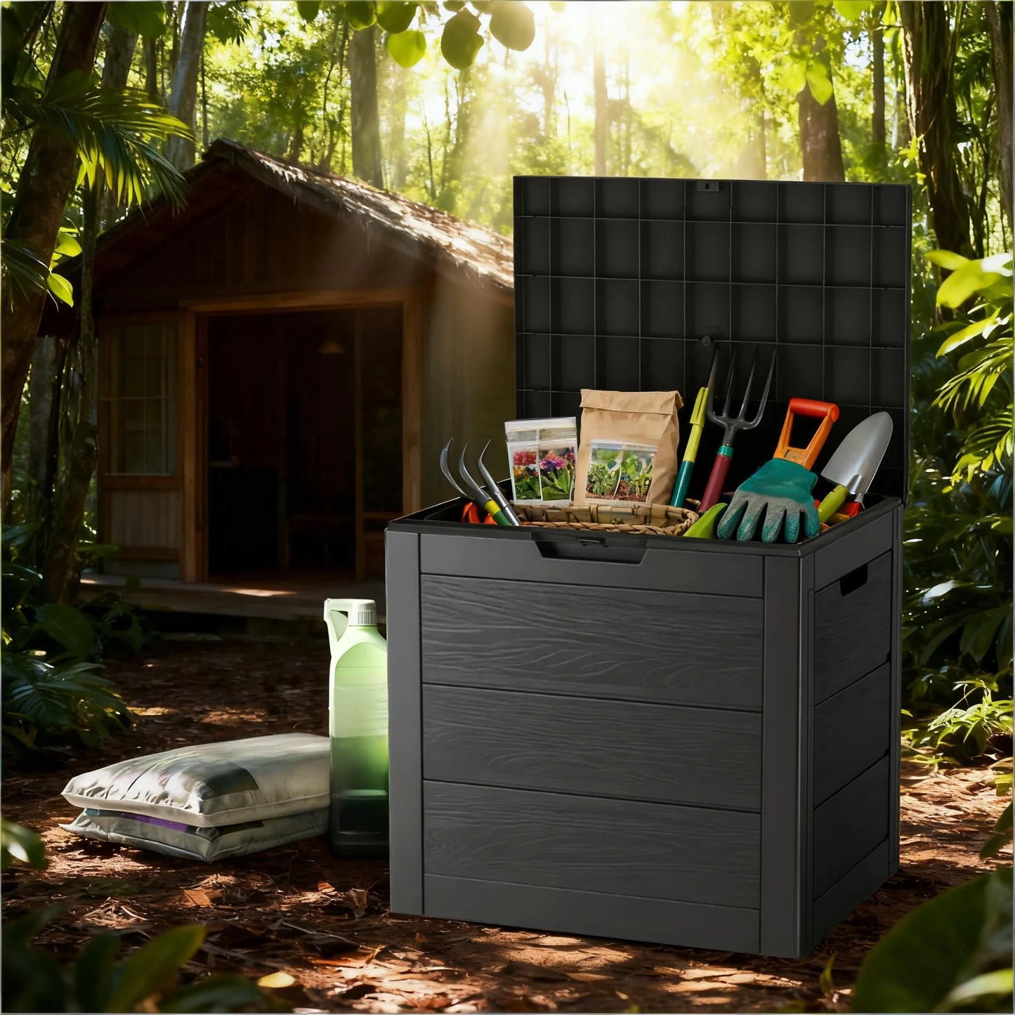 Outdoor Deck Box With Lockable Lid And Heavy Hinged Door