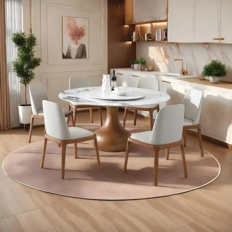 Sintered Stone Round Dining Table With Lazy Susan For Six