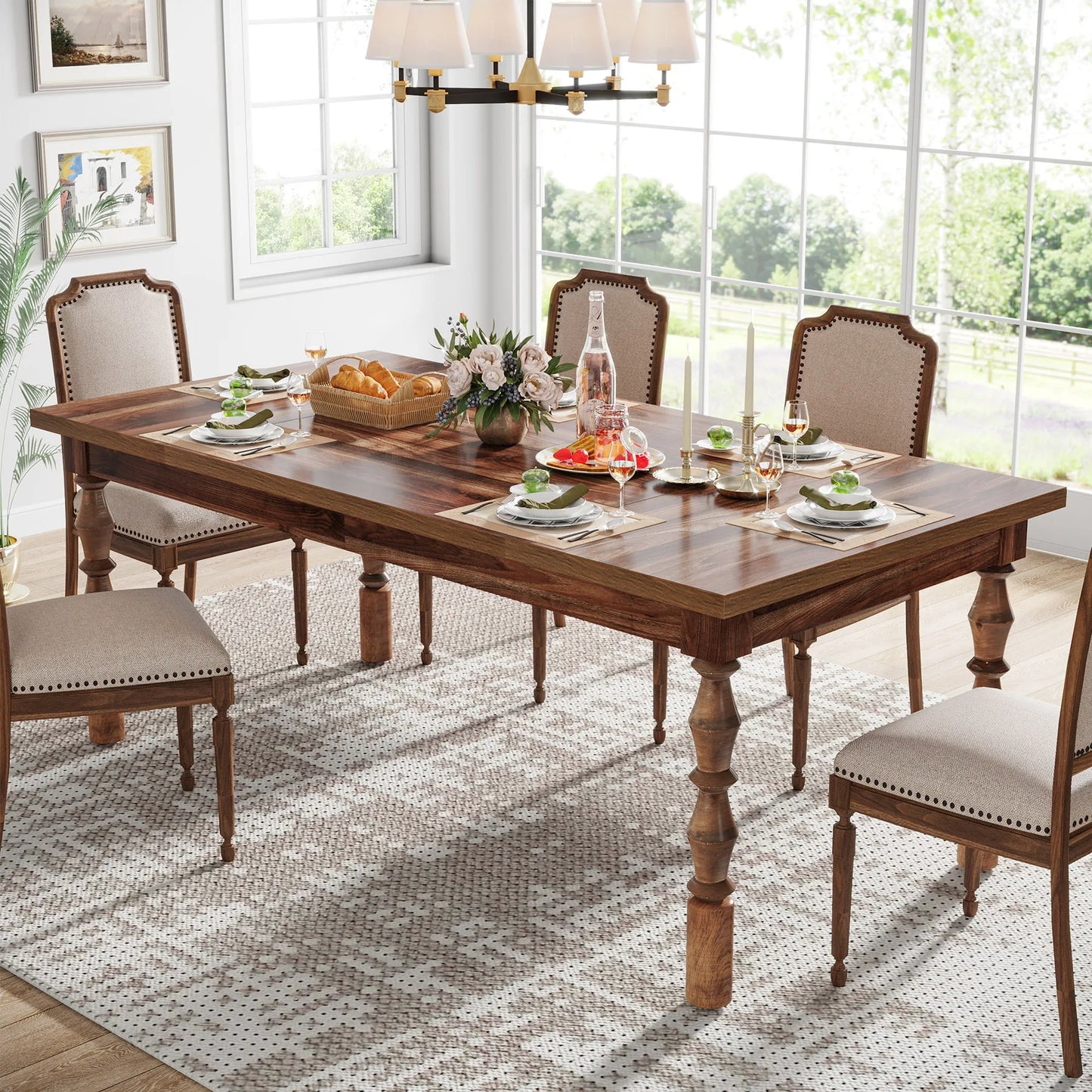 Tribesigns Farmhouse Wood Patio Table For Indoor Outdoor Dining