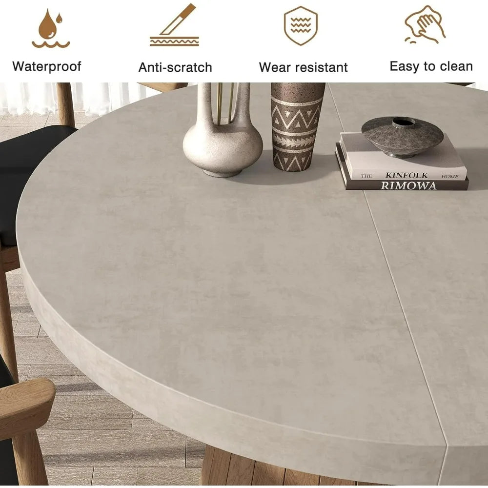 Extendable Round Dining Table With Pedestal Base For 4-6