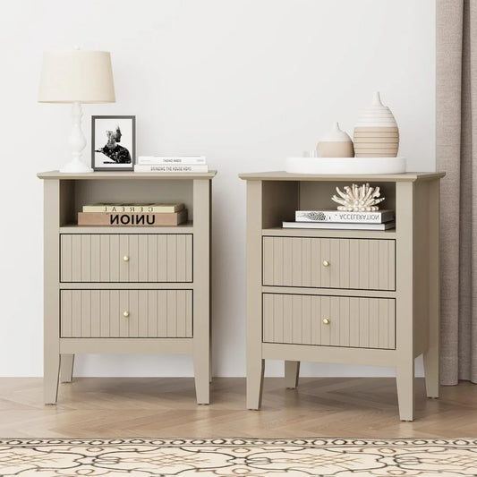 XMSJ Fluted Nightstand Set of 2 Drawers Modern Wood