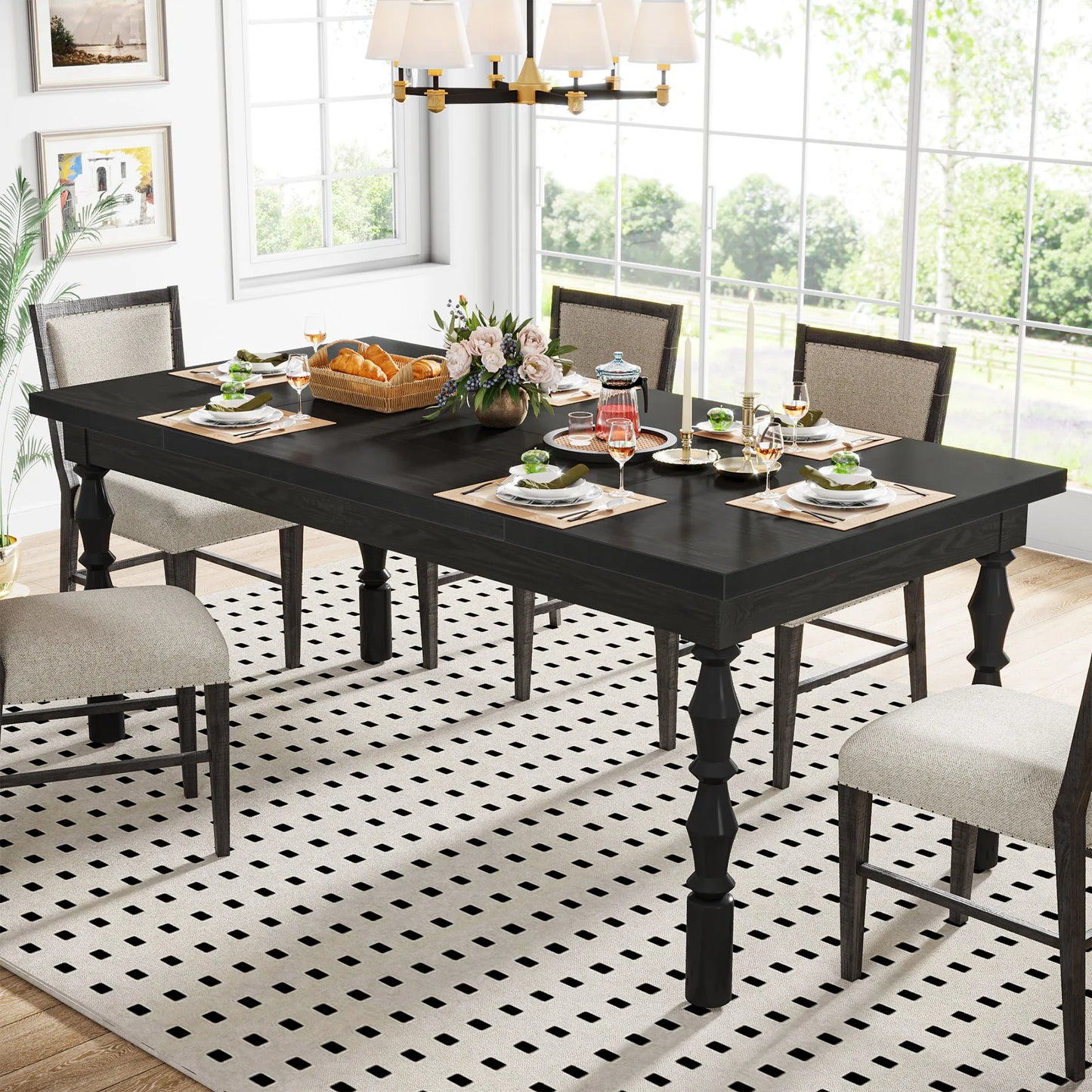 Tribesigns Farmhouse Wood Patio Table For Indoor Outdoor Dining
