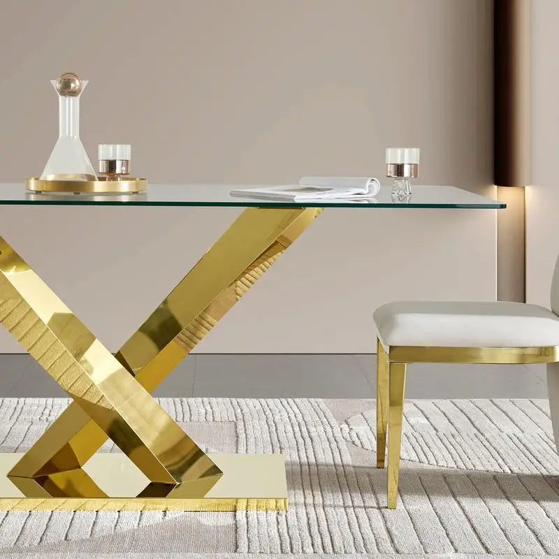 Stainless Steel Dining Table With Clear Tempered Glass Top