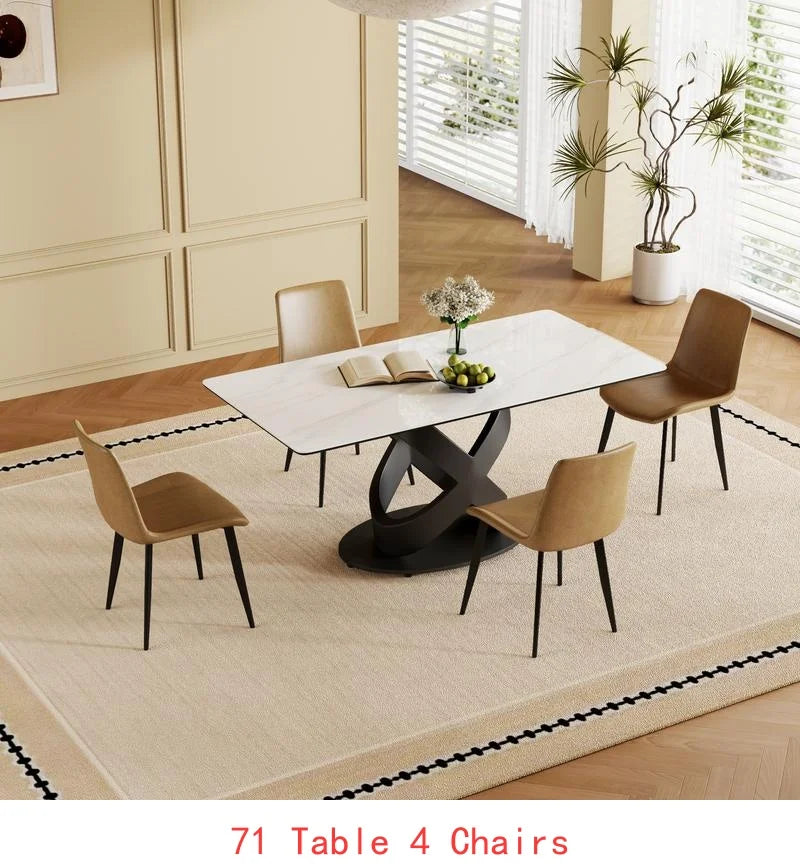Sintered Stone Top Dining Table With Carbon Steel Base