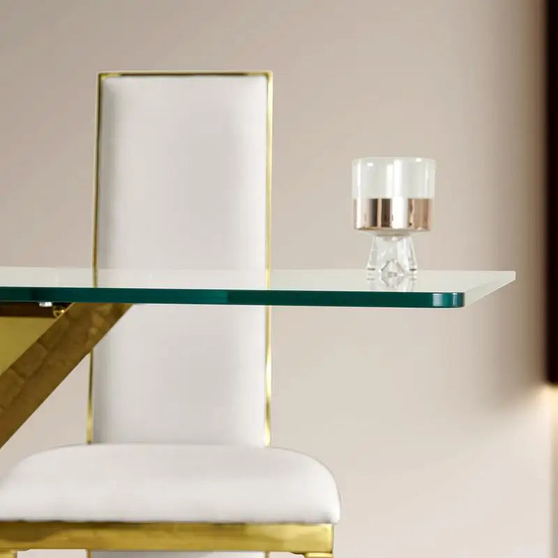 Stainless Steel Dining Table With Clear Tempered Glass Top