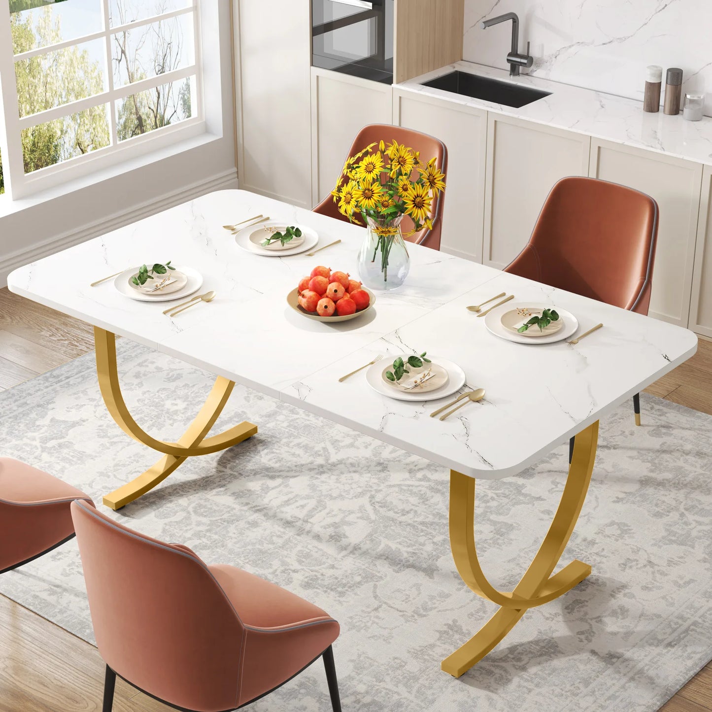 Tribesigns Modern Dining Table With Faux Marble Top Kitchen