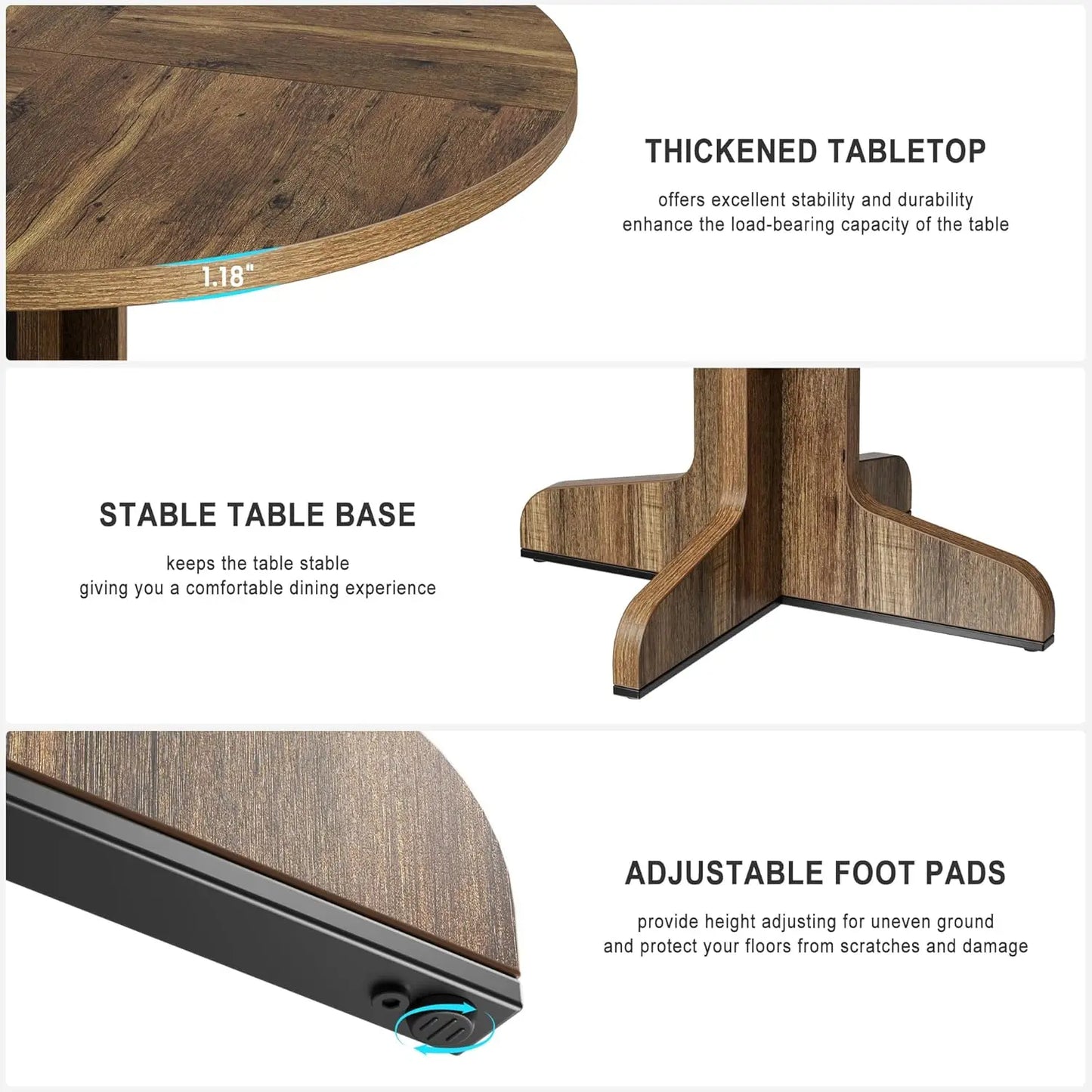 Studyset Round Farmhouse Dining Table For Four With Stable Base