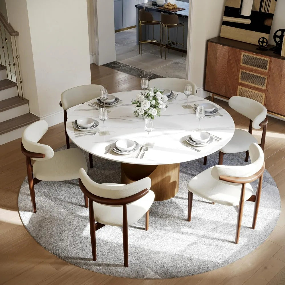 Modern Round Dining Table With Sintered Stone And Bronze Pedestal