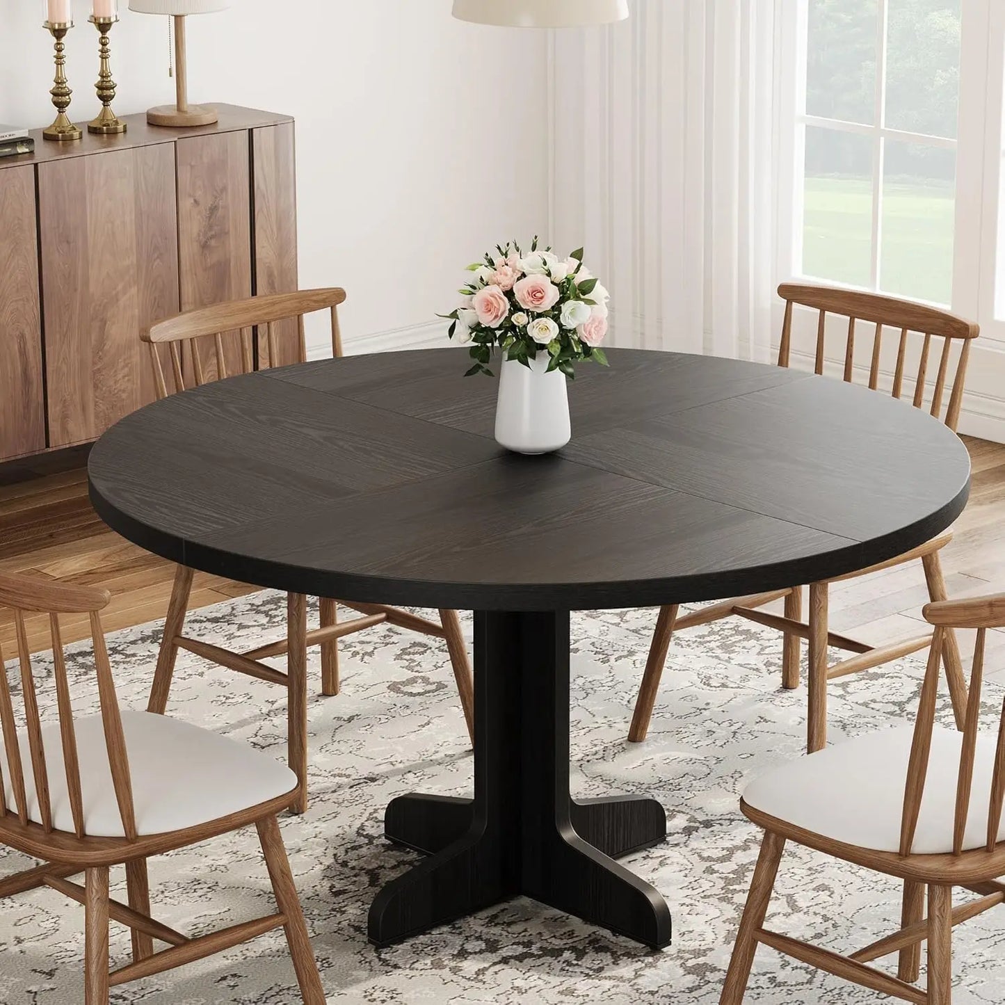 Studyset Round Farmhouse Dining Table For Four With Stable Base
