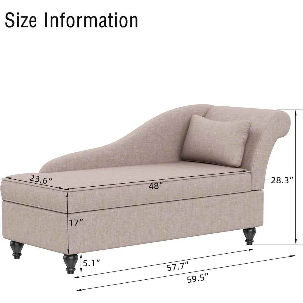 MKDK Indoor Storage Chaise Lounge Upholstered Fabric Chair Living Room