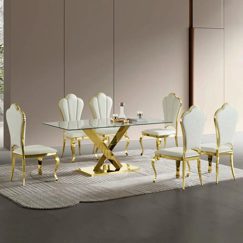 Stainless Steel Dining Table With Clear Tempered Glass Top