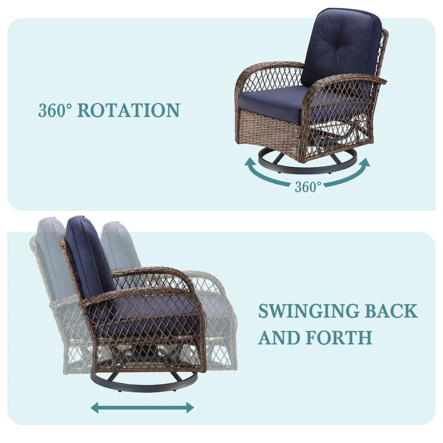 HOOMIC 3 Piece Patio Furniture Set With Cushioned Rotating Chairs
