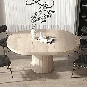 Extendable Round Dining Table With Pedestal Base For 4-6
