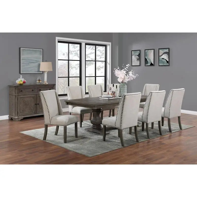 Traditional Dining Set With Leaf And Wingback Cushioned Chairs