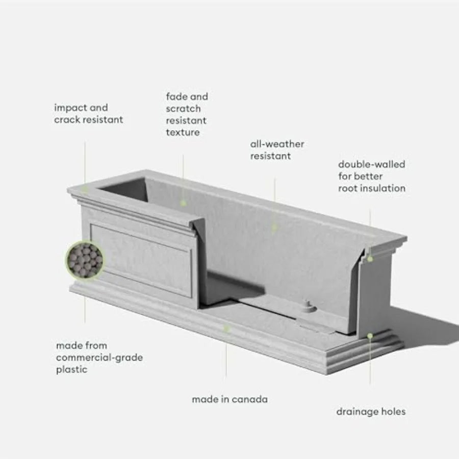 Plastic Window Box Planter Rectangular Windowsill Crack Resistant All Weather