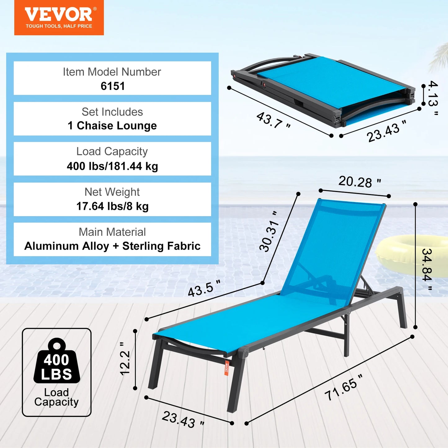SucceBuy Outdoor Aluminum Chaise Lounge Chair Folding Recliner