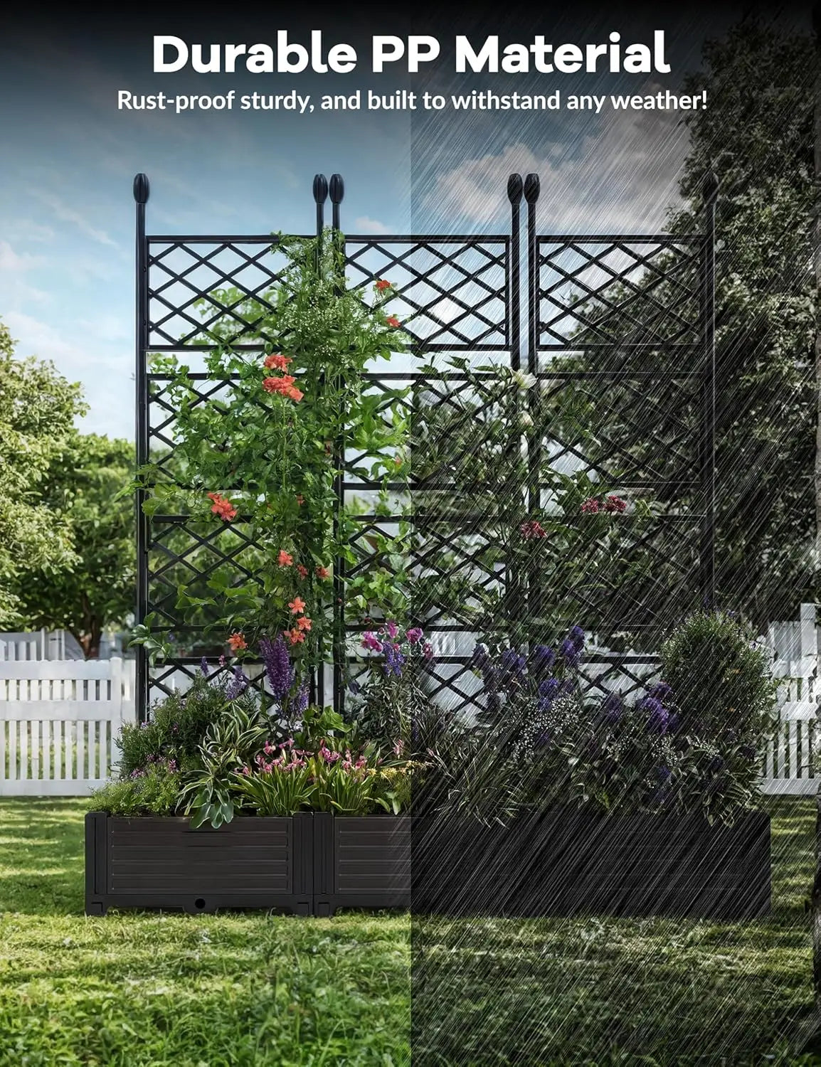 Plastic Raised Planter Boxes With Trellis For Climbing Plants