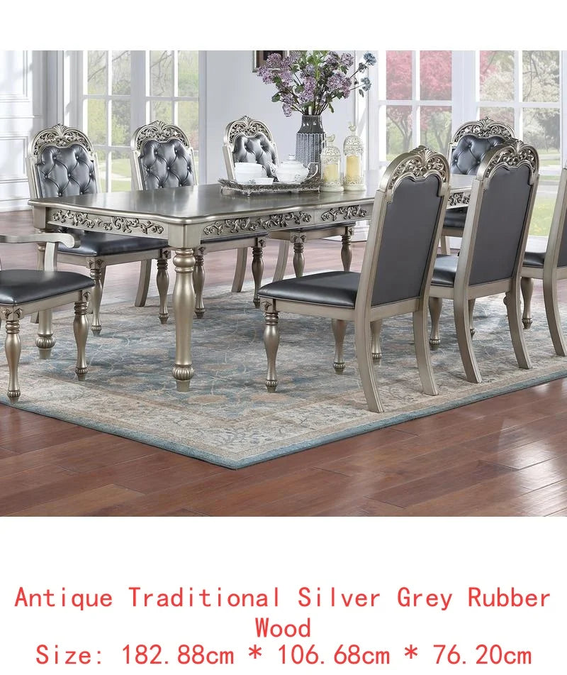 Formal Dining Table With Two Leaves Rubberwood Antique Design