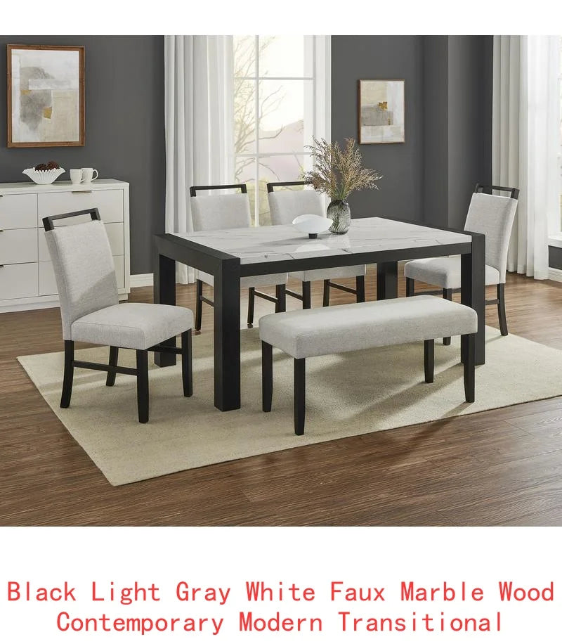 Contemporary 7 Piece Dining Set With Faux Marble Table