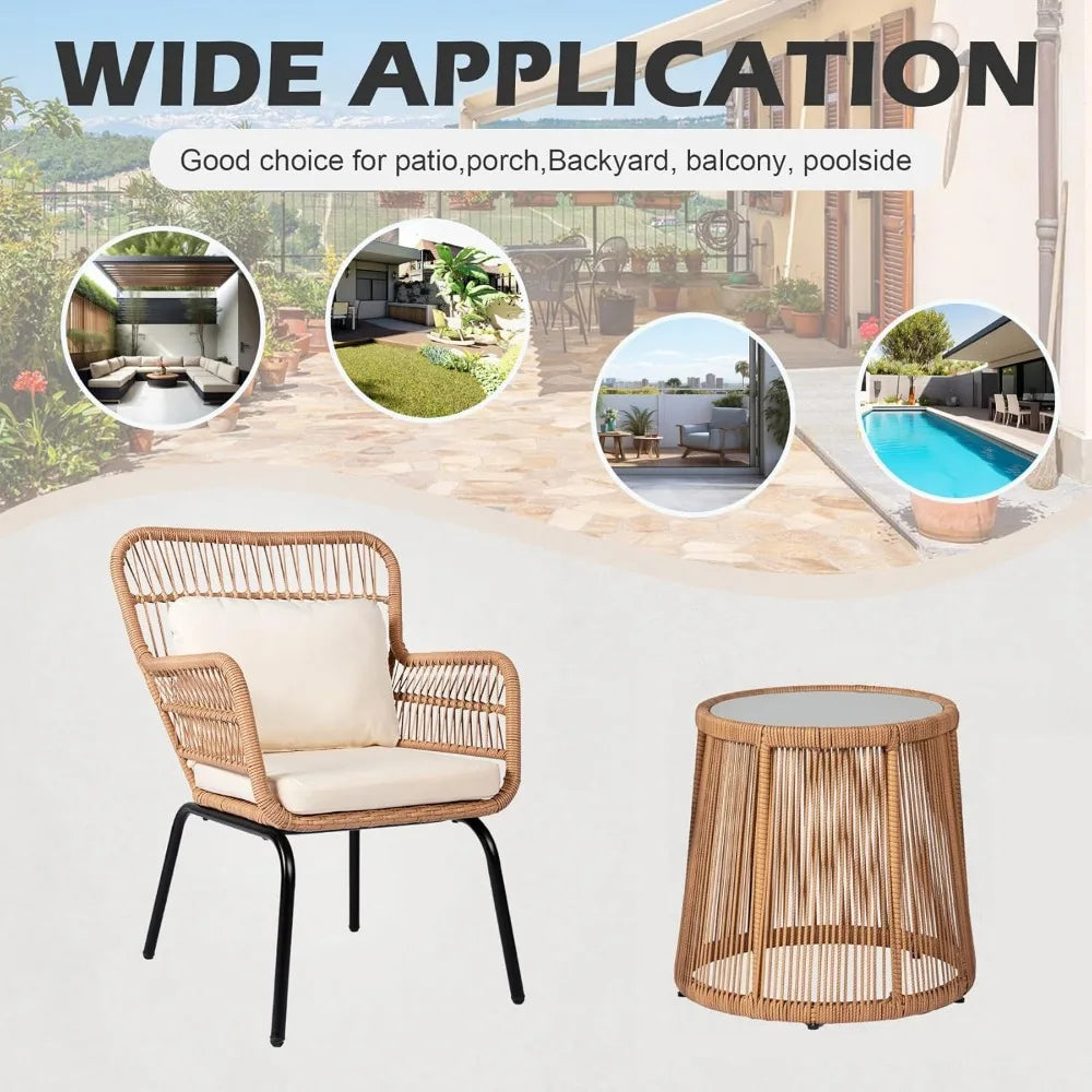 DAFIFY Outdoor Wicker Bistro Set Rattan Patio Furniture