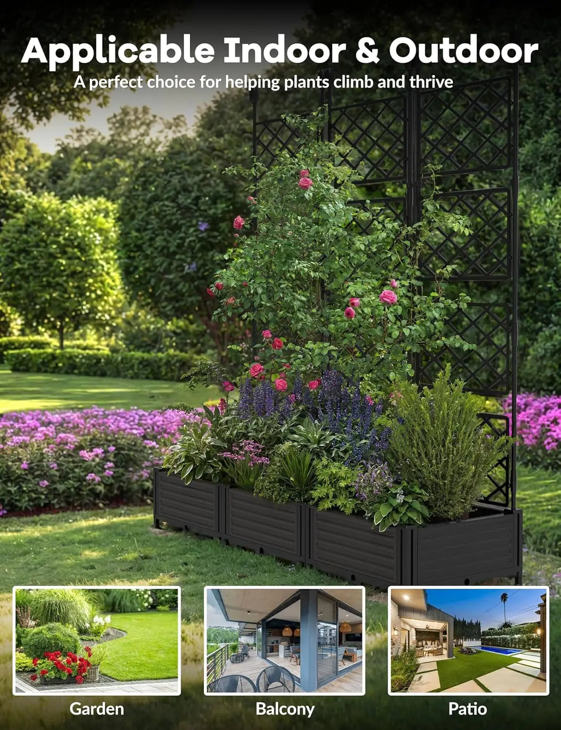 Plastic Raised Planter Boxes With Trellis For Climbing Plants