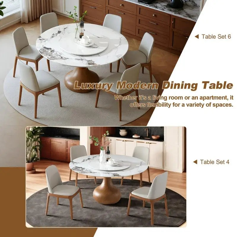 Sintered Stone Round Dining Table With Lazy Susan For Six