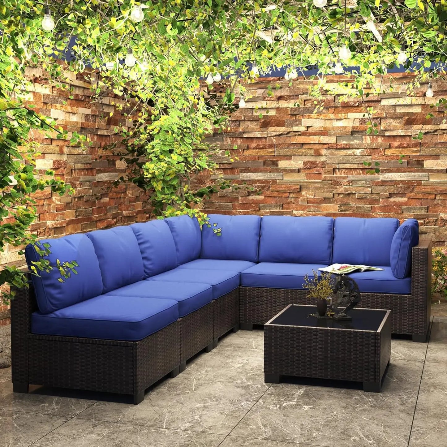 HobbyLane Seven Piece Modular Outdoor Rattan Furniture Set