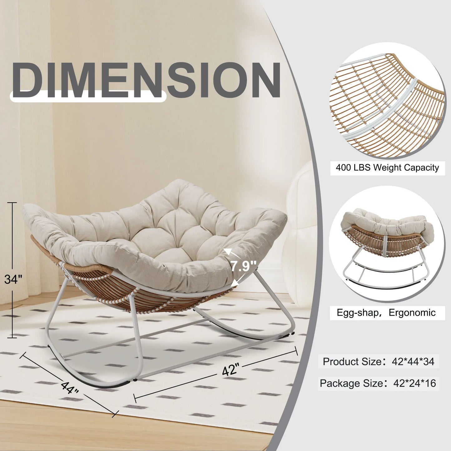 Outdoor Rocking Chair Patio Wicker Egg Chair With Cushion