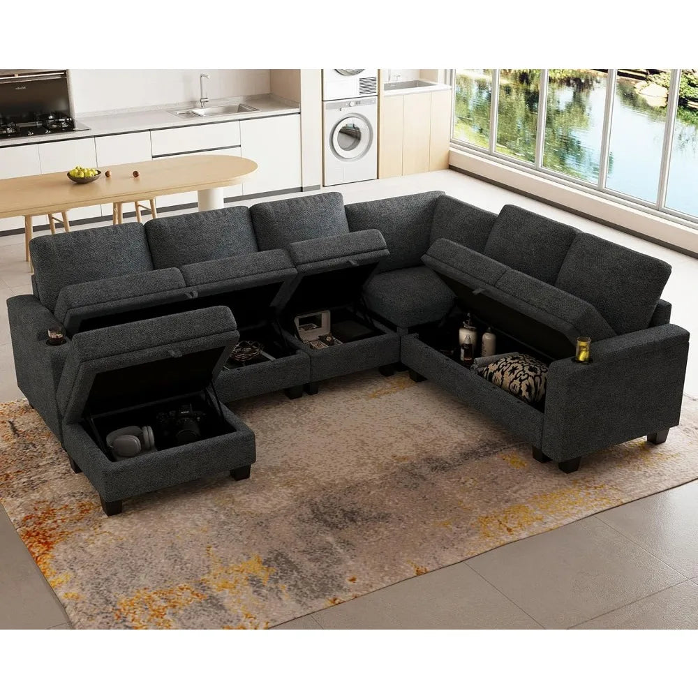 Ticify Chenille Modular Sectional Sofa L Shaped with Storage Armrest