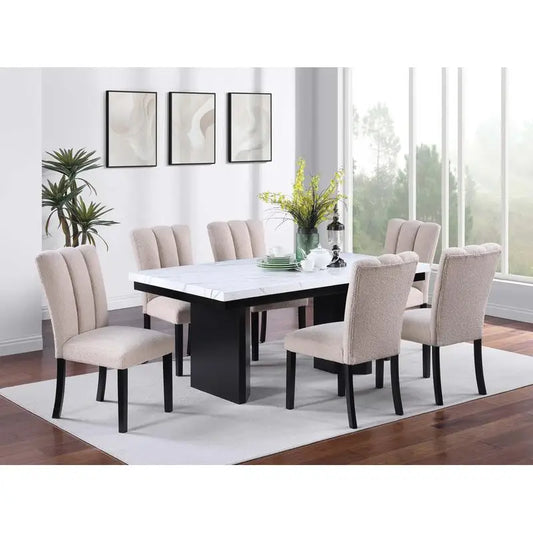 Faux Marble Top Dining Table With Six Side Chairs Set