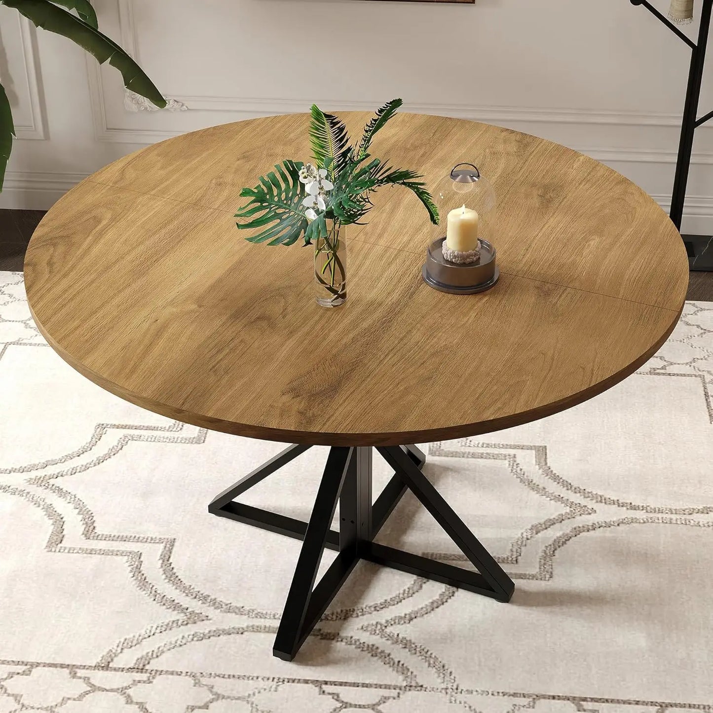 TWISTER.CK Round Dining Table For 4 Wood Top Metal Pedestal