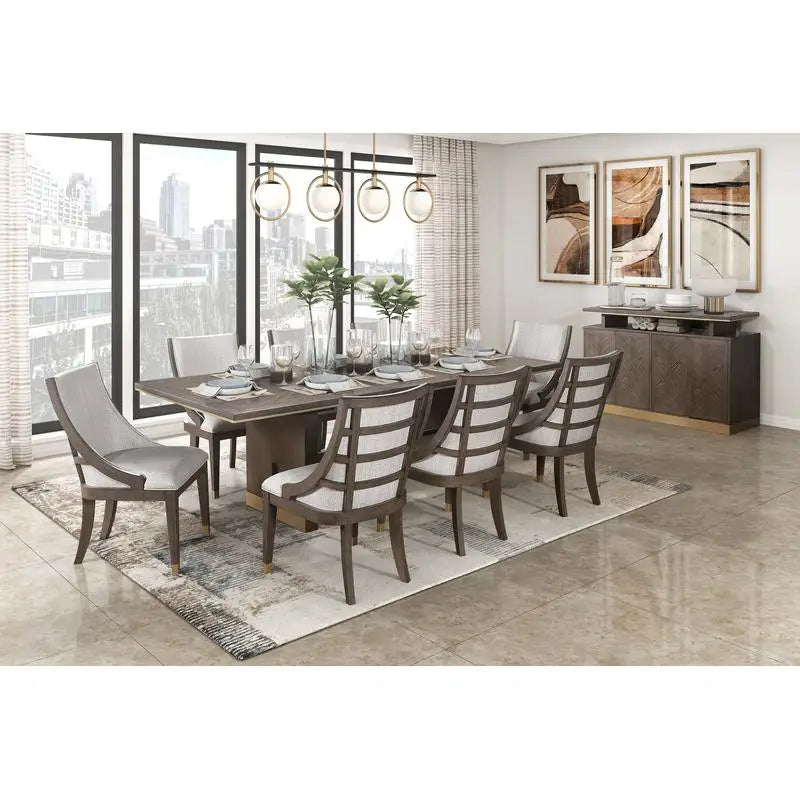 Modern Dining Set With Extension Table And Upholstered Armchairs