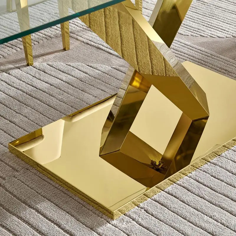 Stainless Steel Dining Table With Clear Tempered Glass Top