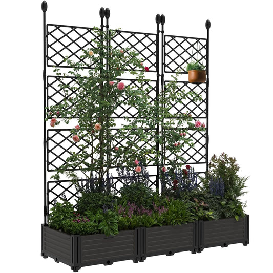 Plastic Raised Planter Boxes With Trellis For Climbing Plants