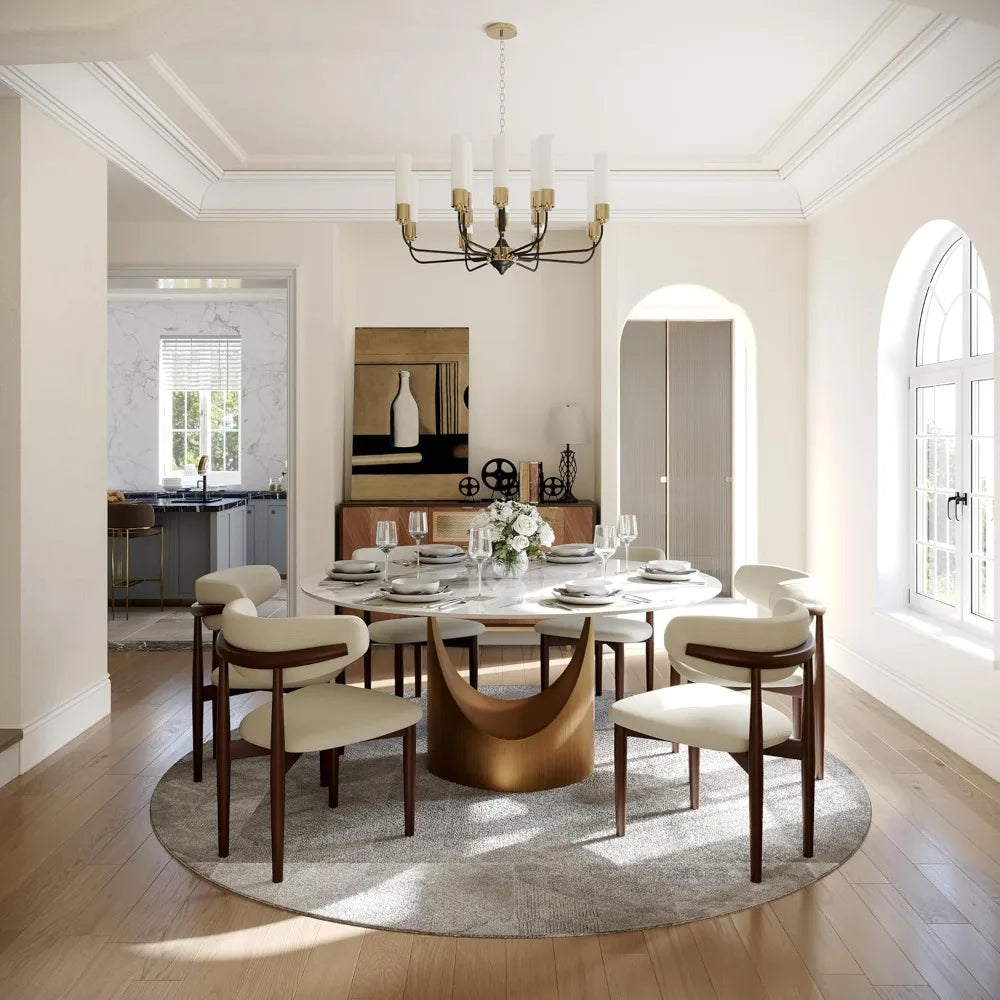 Modern Round Dining Table With Sintered Stone And Bronze Pedestal